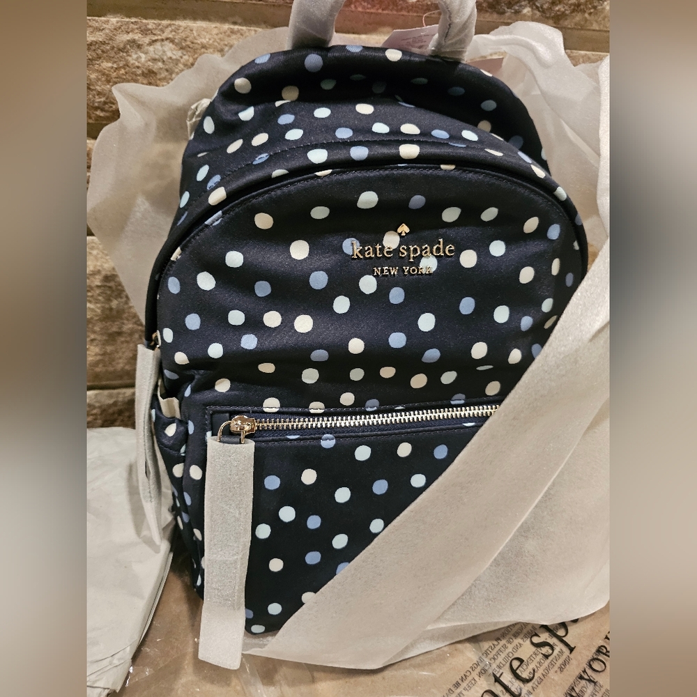 Kate Spade Dark And Light Blue Polka Dot Chelsea  Backpack
